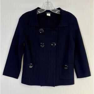 J. Crew Vintage Navy Blue Cardigan Sweater 100% Wool Size Small 3/4 Sleeves